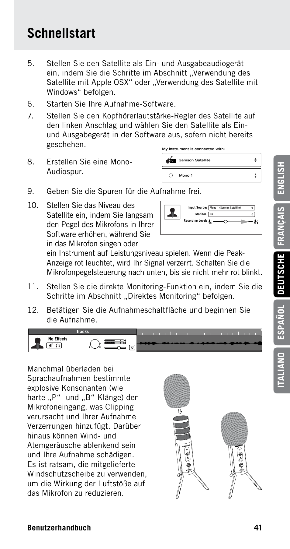 Schnellstart | Samson Satellite USB/iOS Broadcast Microphone User Manual | Page 41 / 88