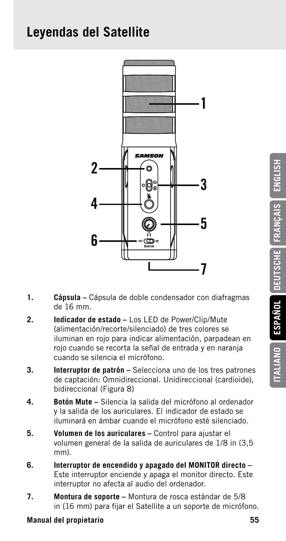 Leyendas del satellite | Samson Satellite USB/iOS Broadcast Microphone User Manual | Page 55 / 88