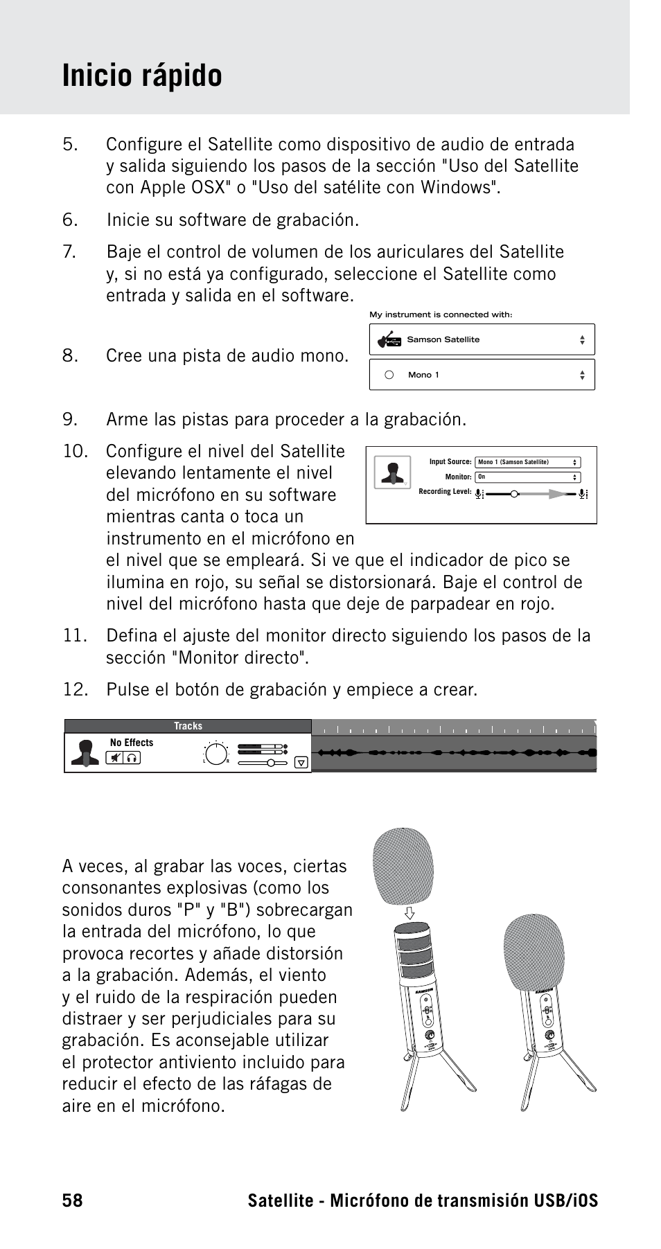 Inicio rápido, Satellite - micrófono de transmisión usb/ios 58 | Samson Satellite USB/iOS Broadcast Microphone User Manual | Page 58 / 88