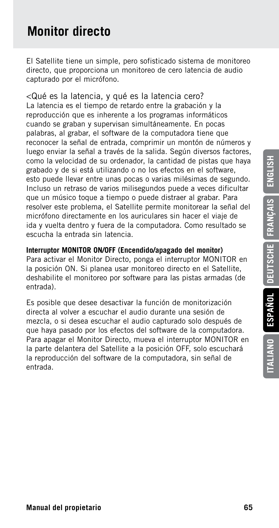 Monitor directo | Samson Satellite USB/iOS Broadcast Microphone User Manual | Page 65 / 88