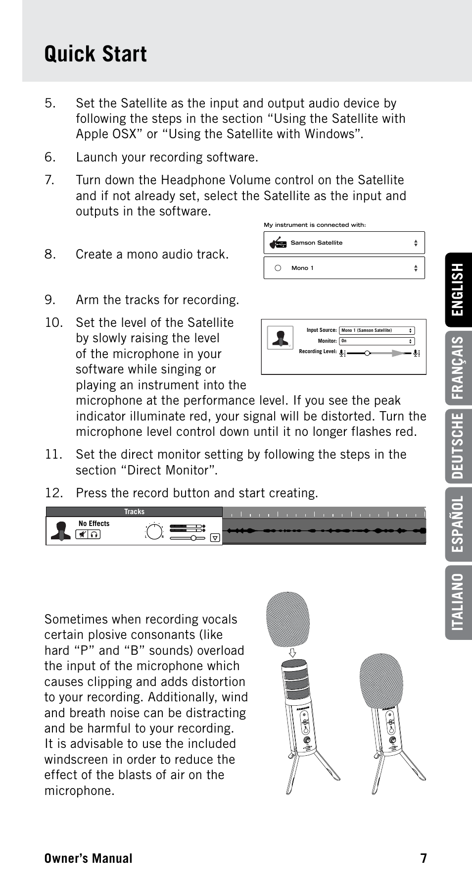 Quick start | Samson Satellite USB/iOS Broadcast Microphone User Manual | Page 7 / 88