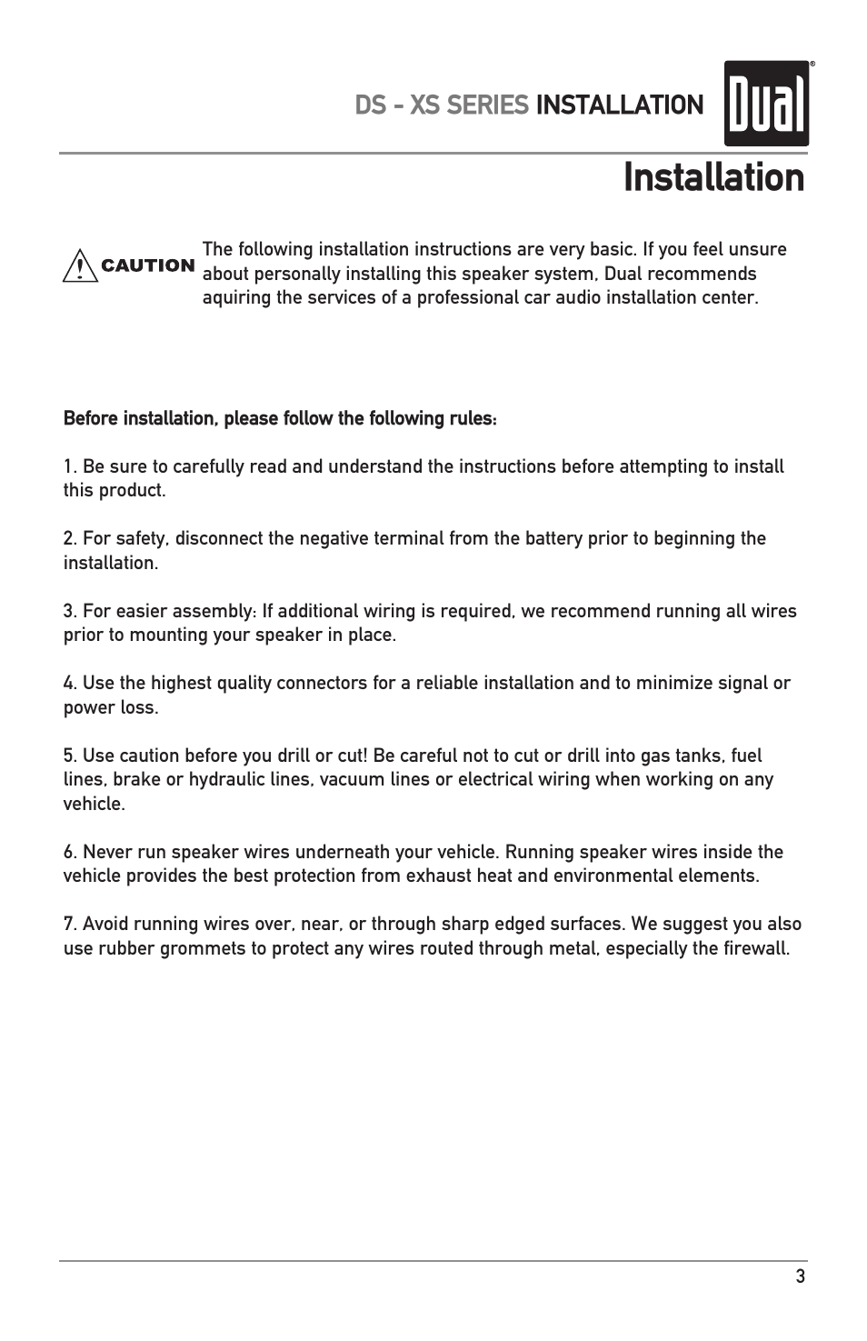 Installation, Ds - xs series installation | Dual DS12 User Manual | Page 3 / 12