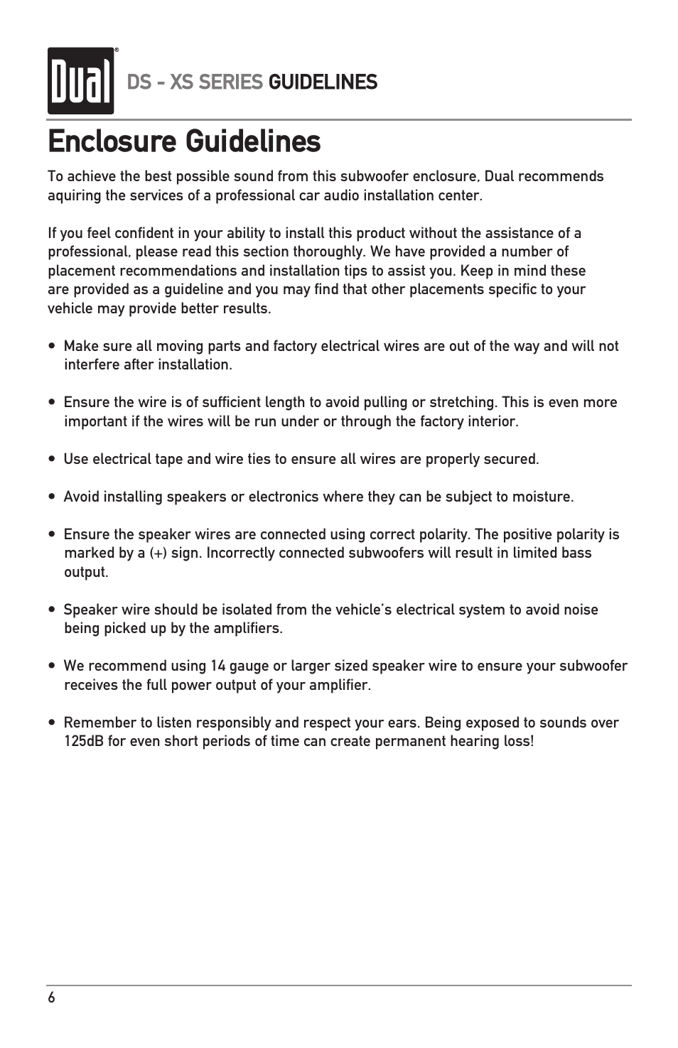 Enclosure guidelines, Ds - xs series guidelines | Dual DS12 User Manual | Page 6 / 12