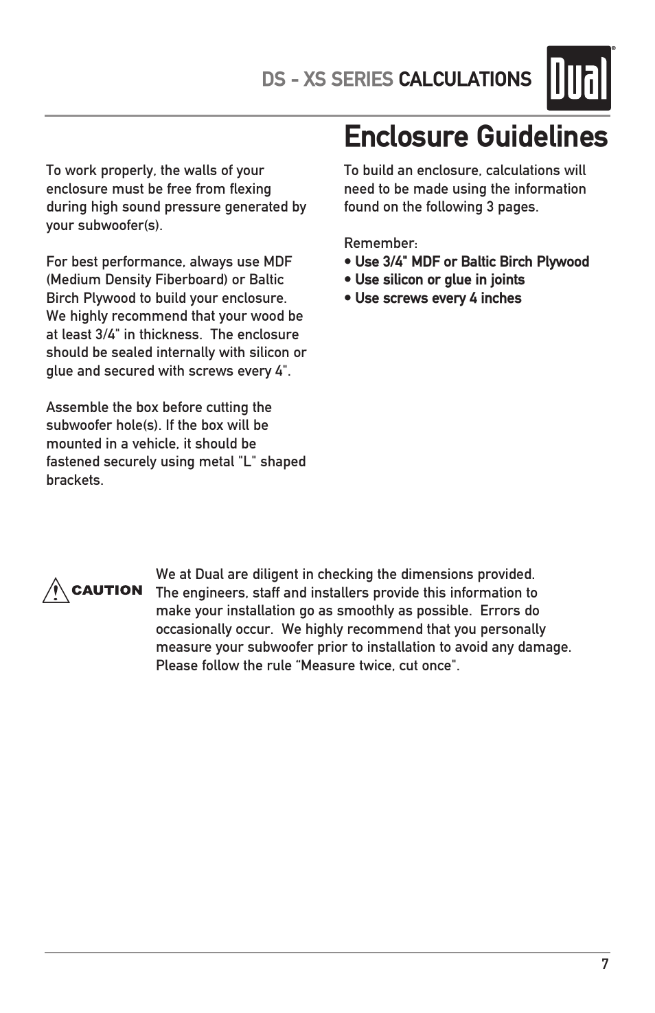 Enclosure guidelines | Dual DS12 User Manual | Page 7 / 12