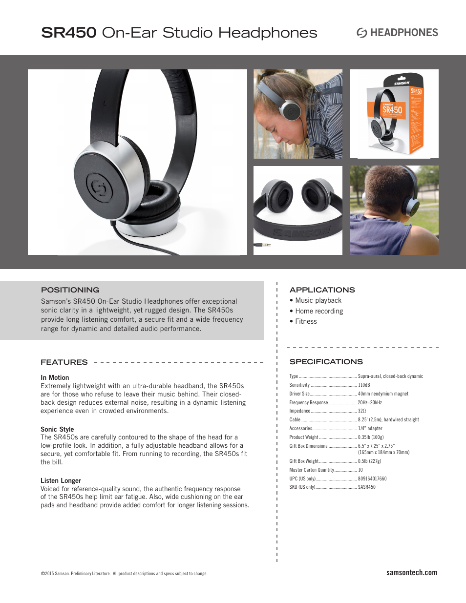 Samson SR 450 On-Ear Studio Headphones User Manual | 1 page