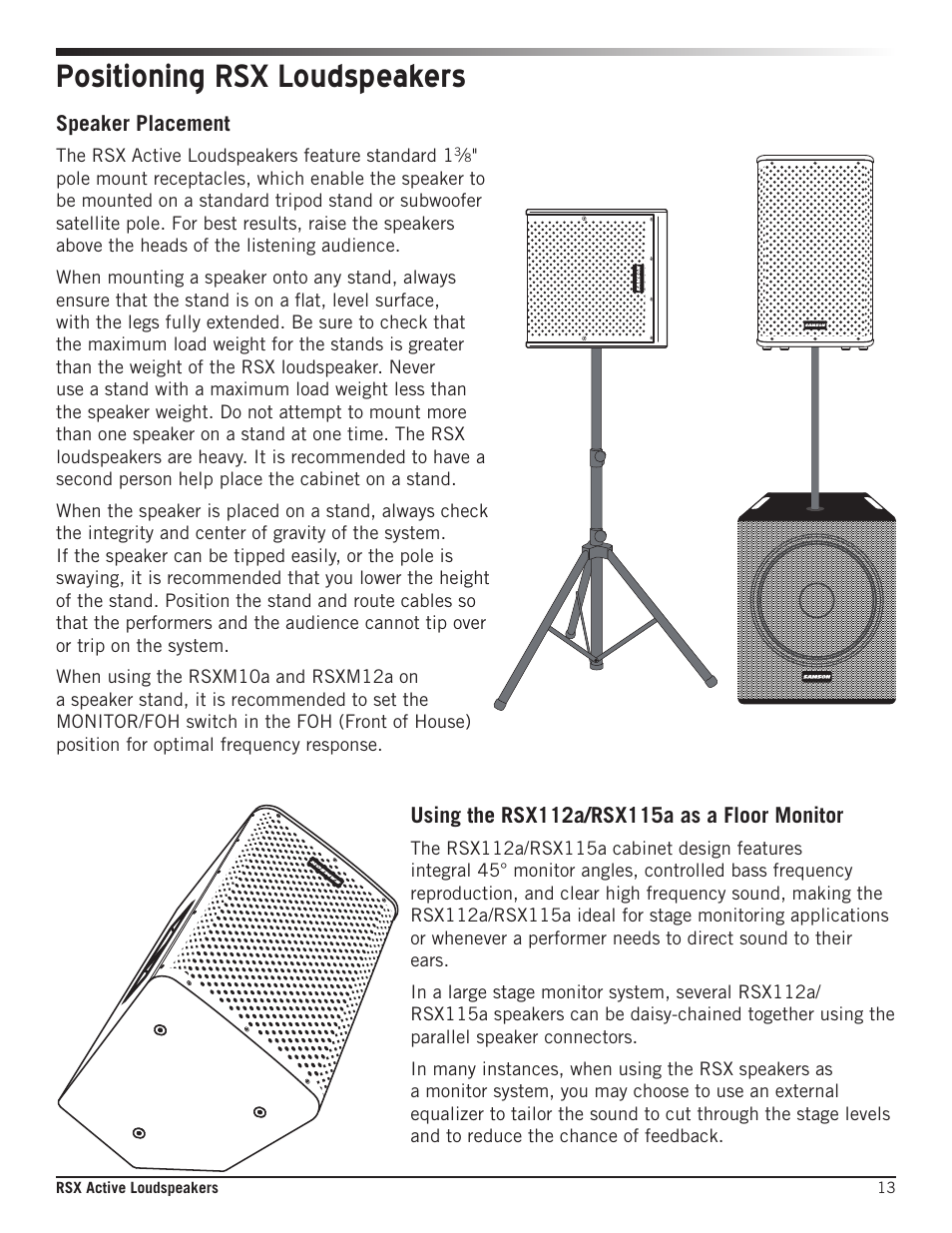 Positioning rsx loudspeakers | Samson RSXM10A - 800W 2-Way Active Stage Monitor (10") User Manual | Page 13 / 20