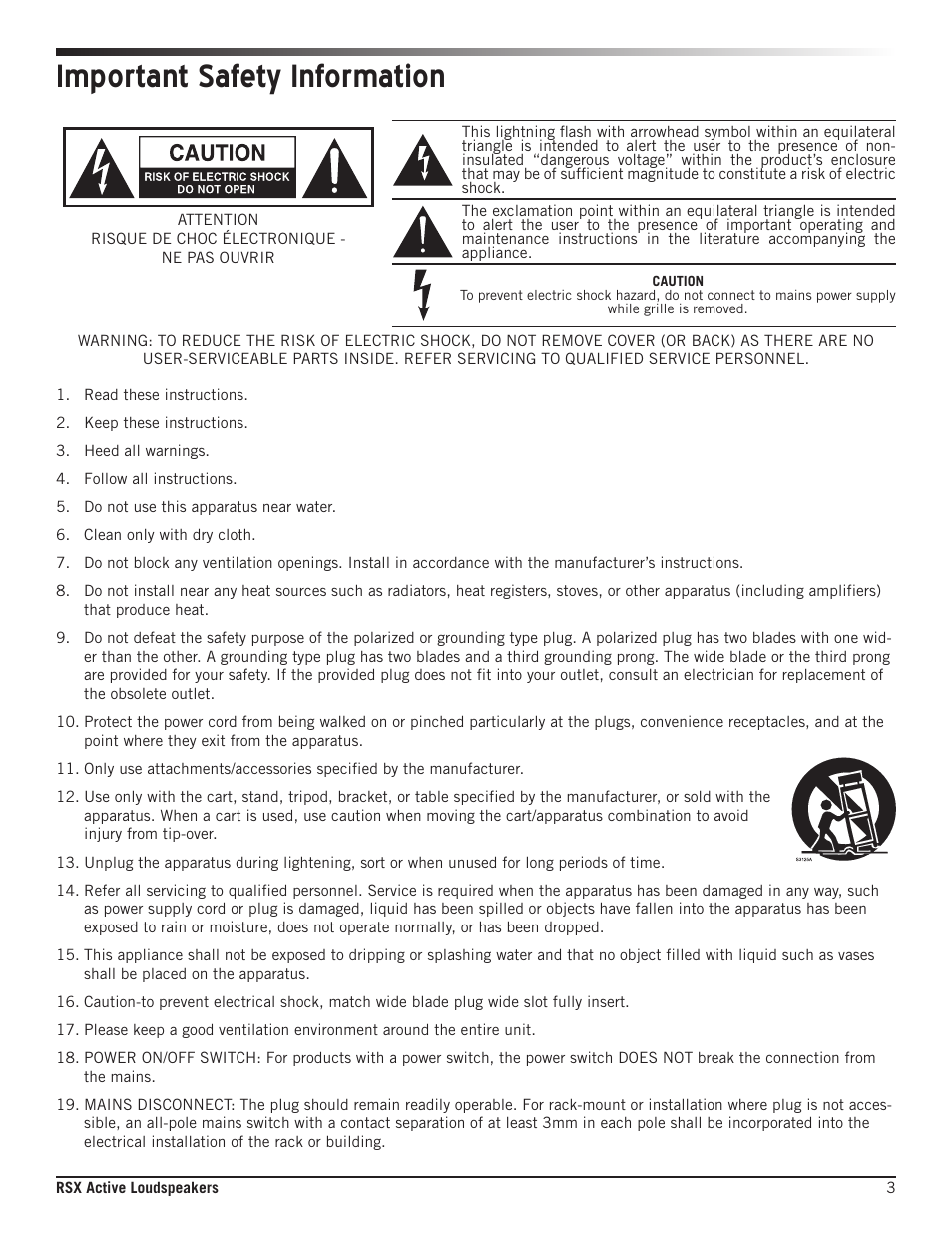 Important safety information | Samson RSXM10A - 800W 2-Way Active Stage Monitor (10") User Manual | Page 3 / 20