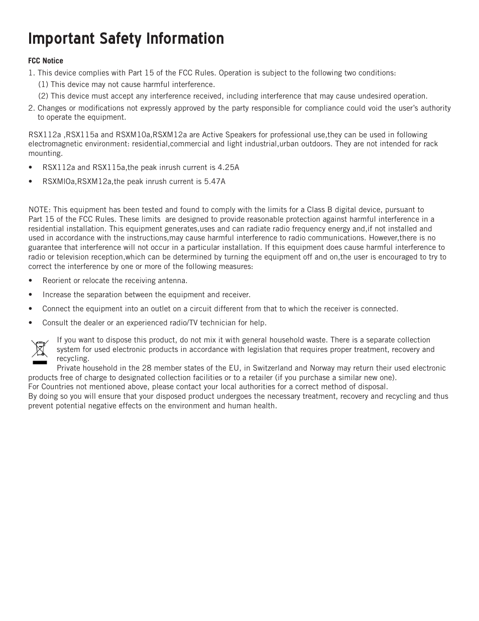 Important safety information | Samson RSXM10A - 800W 2-Way Active Stage Monitor (10") User Manual | Page 4 / 20