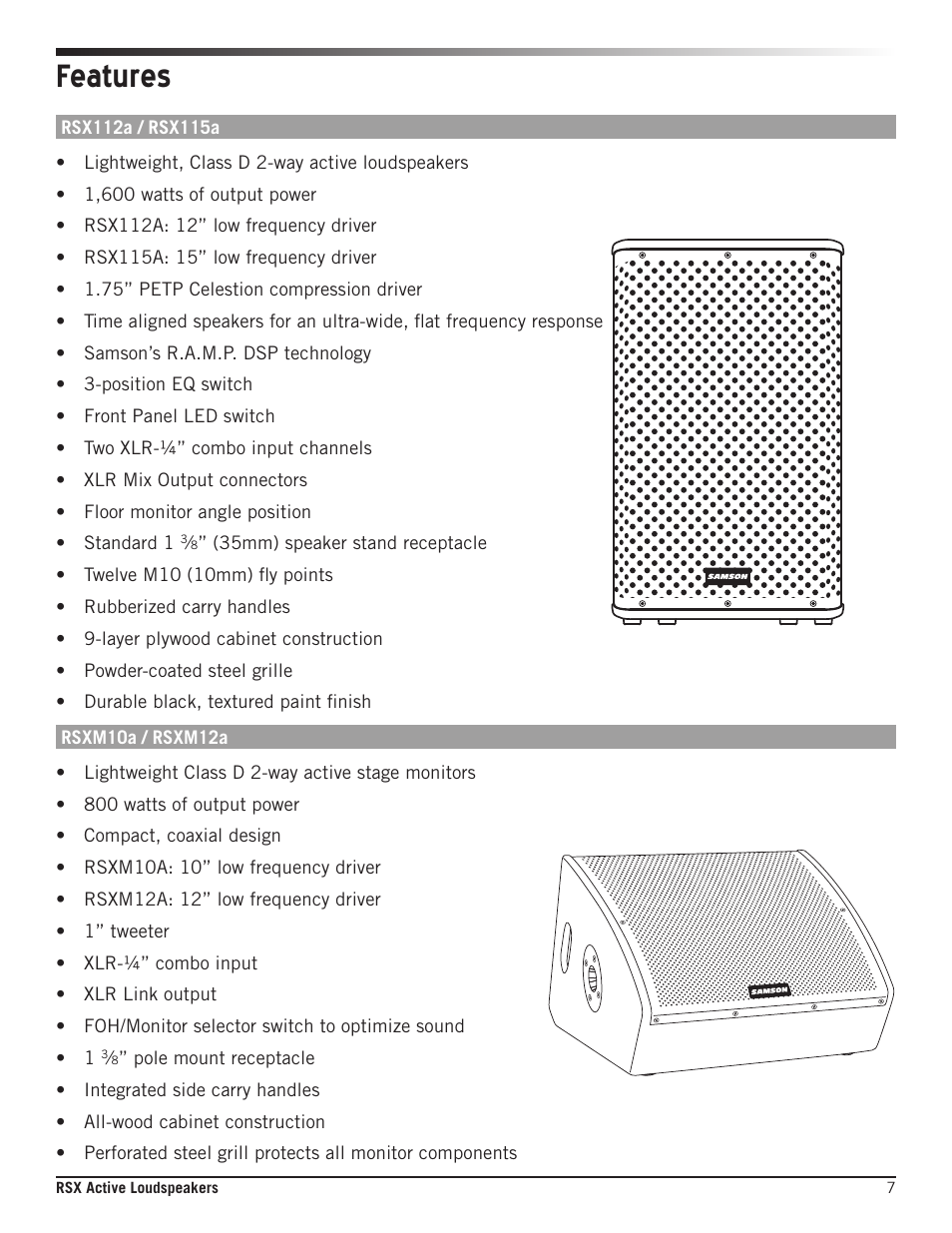 Features | Samson RSXM10A - 800W 2-Way Active Stage Monitor (10") User Manual | Page 7 / 20