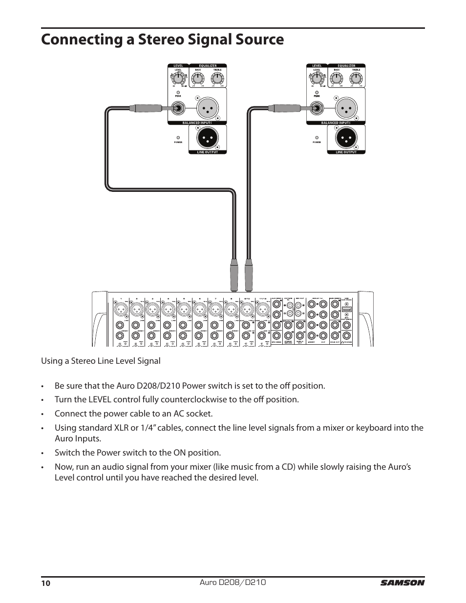 Connecting a stereo signal source | Samson D210A 2-Way Active Loudspeaker User Manual | Page 10 / 64
