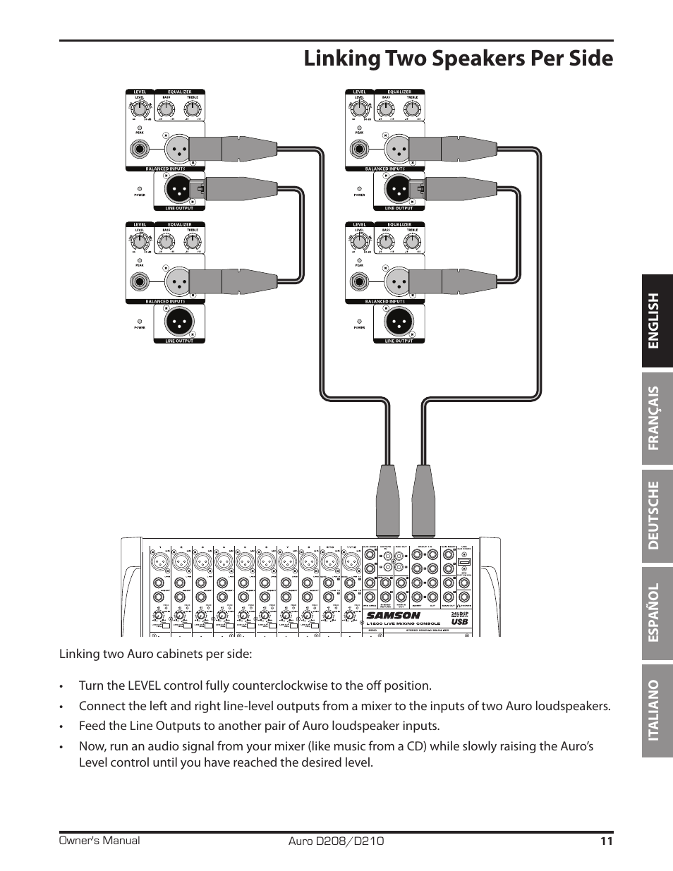 Linking two speakers per side | Samson D210A 2-Way Active Loudspeaker User Manual | Page 11 / 64