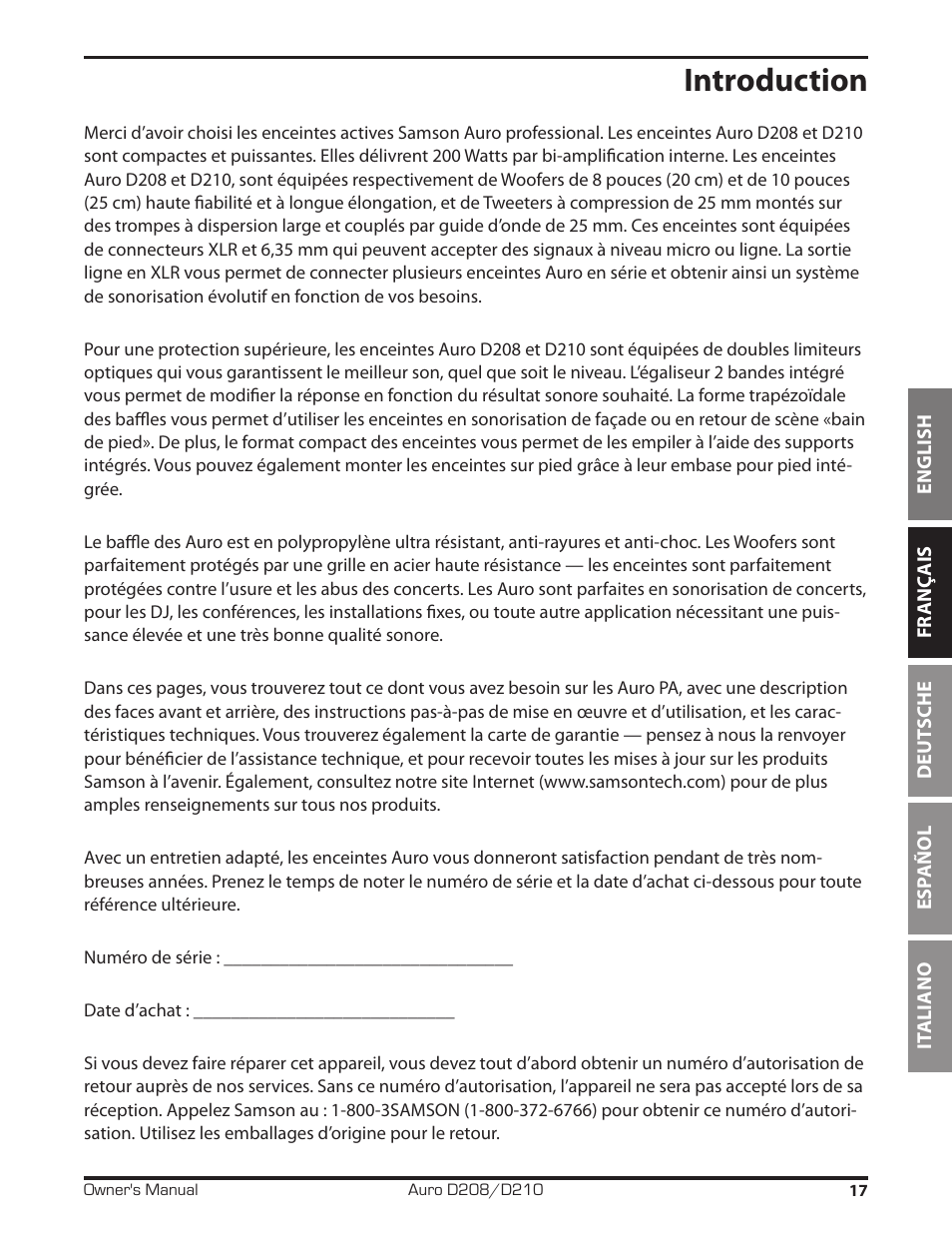 Introduction | Samson D210A 2-Way Active Loudspeaker User Manual | Page 17 / 64