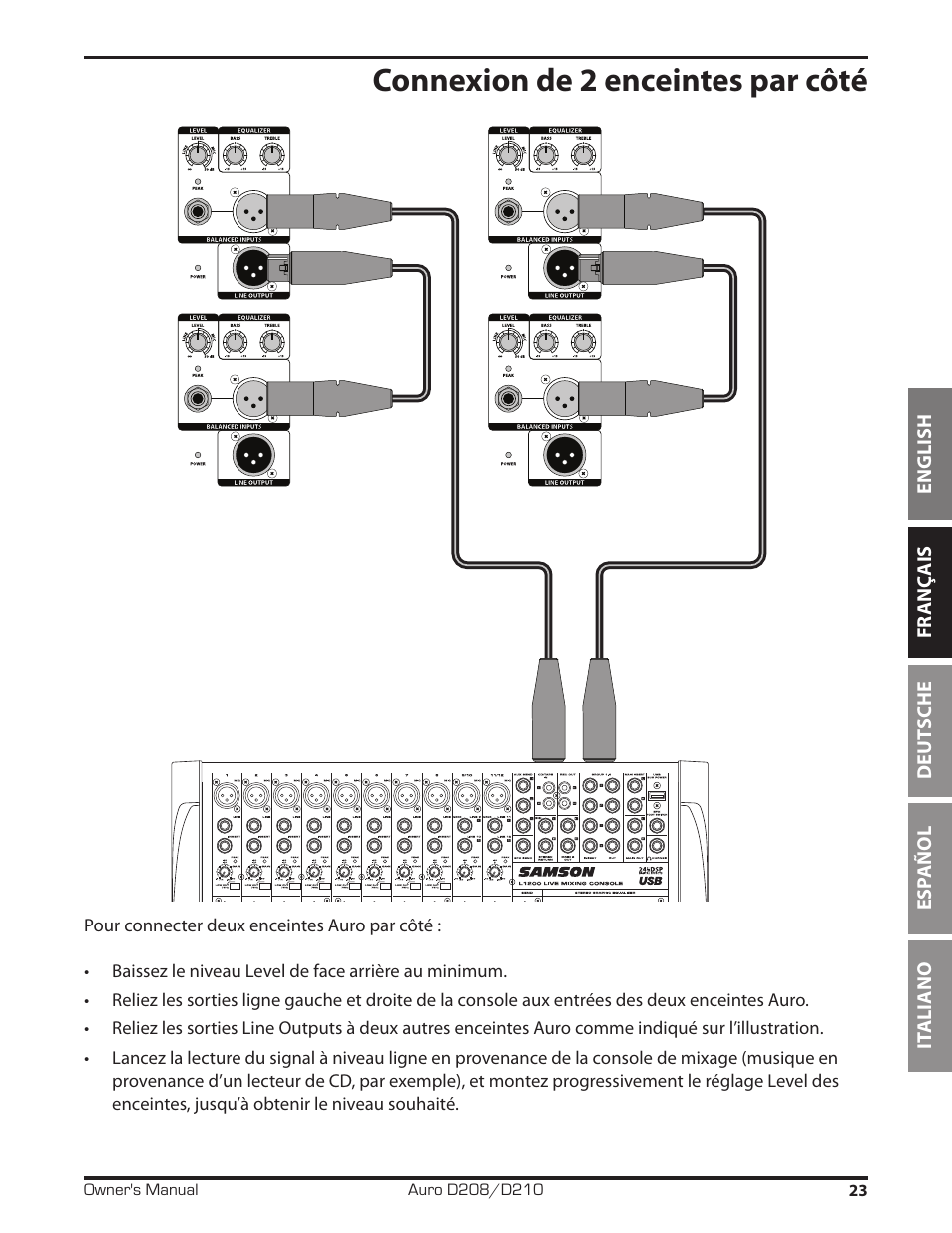 Connexion de 2 enceintes par côté | Samson D210A 2-Way Active Loudspeaker User Manual | Page 23 / 64