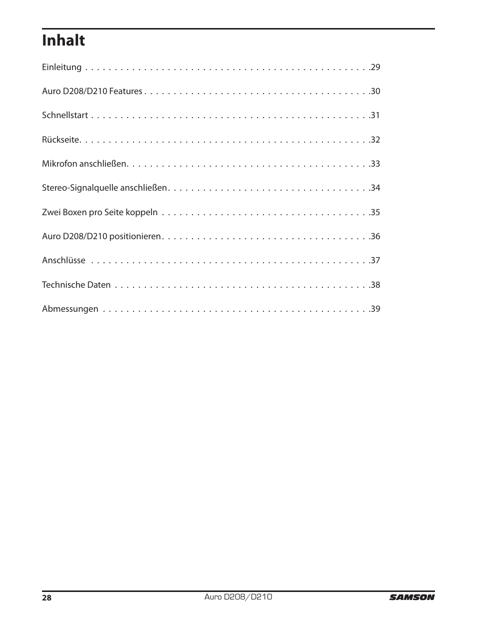 Inhalt | Samson D210A 2-Way Active Loudspeaker User Manual | Page 28 / 64