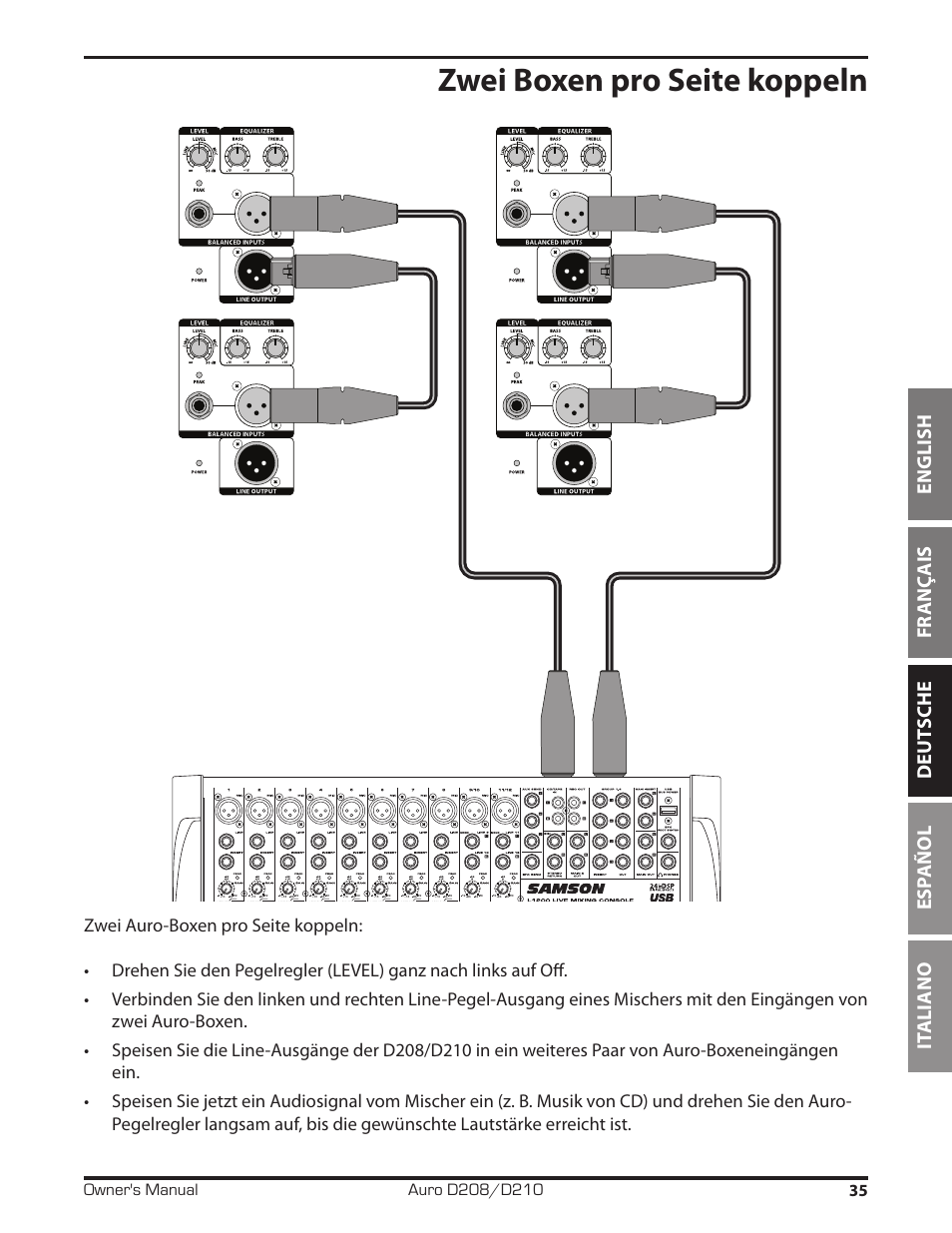 Zwei boxen pro seite koppeln | Samson D210A 2-Way Active Loudspeaker User Manual | Page 35 / 64