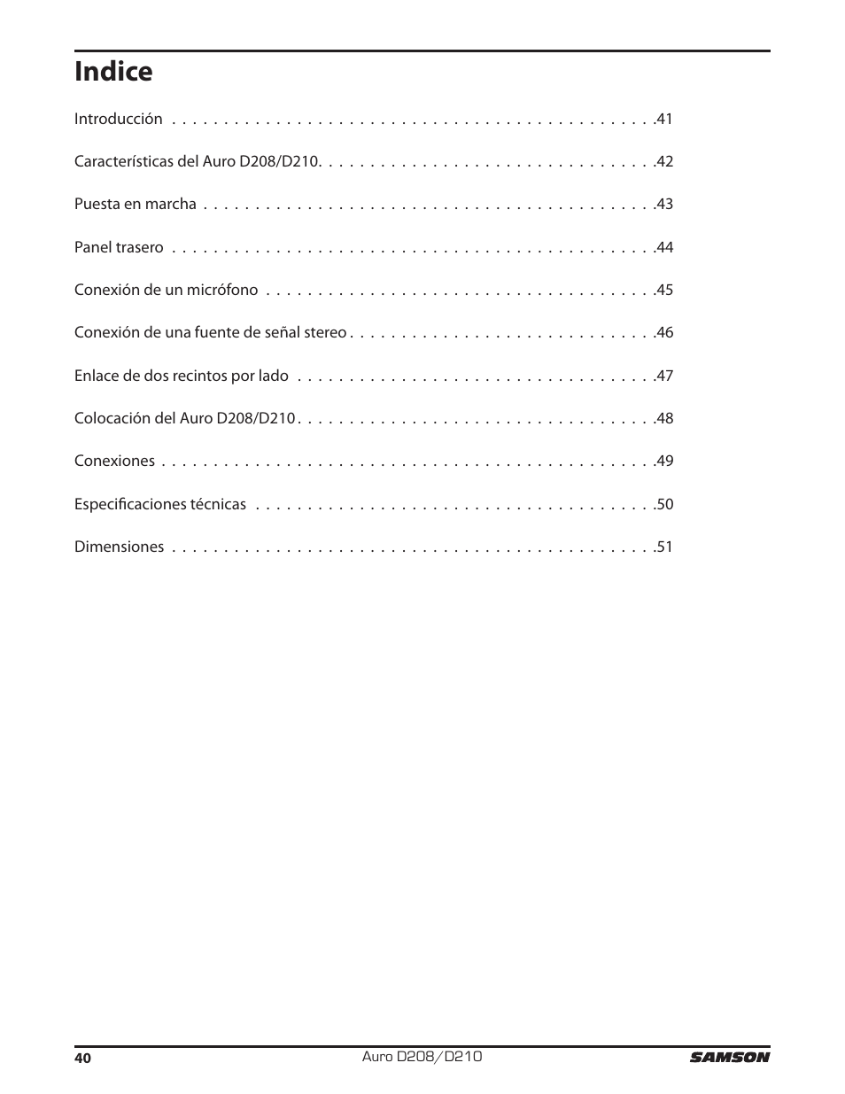 Indice | Samson D210A 2-Way Active Loudspeaker User Manual | Page 40 / 64