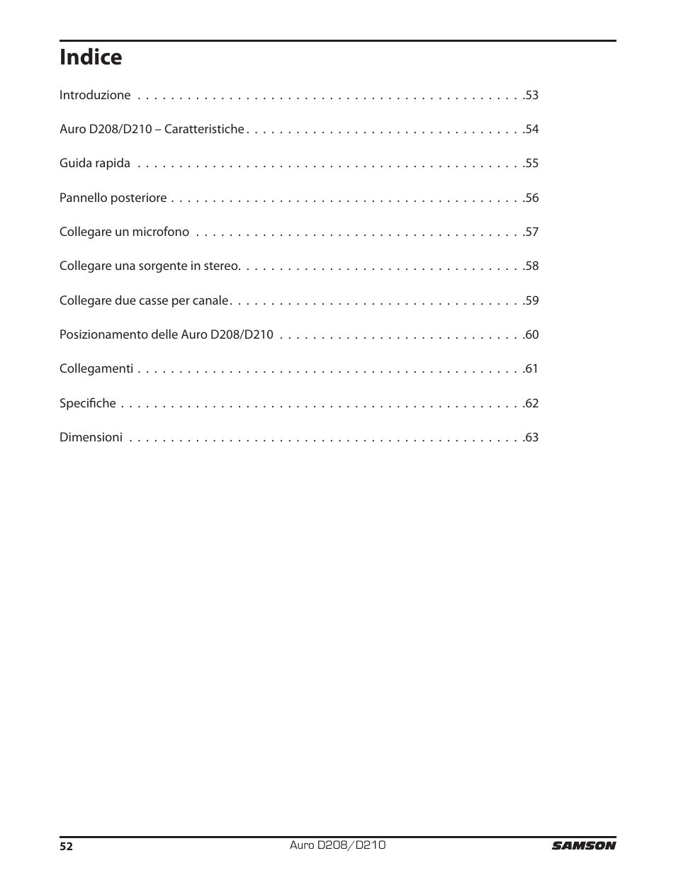 Indice | Samson D210A 2-Way Active Loudspeaker User Manual | Page 52 / 64