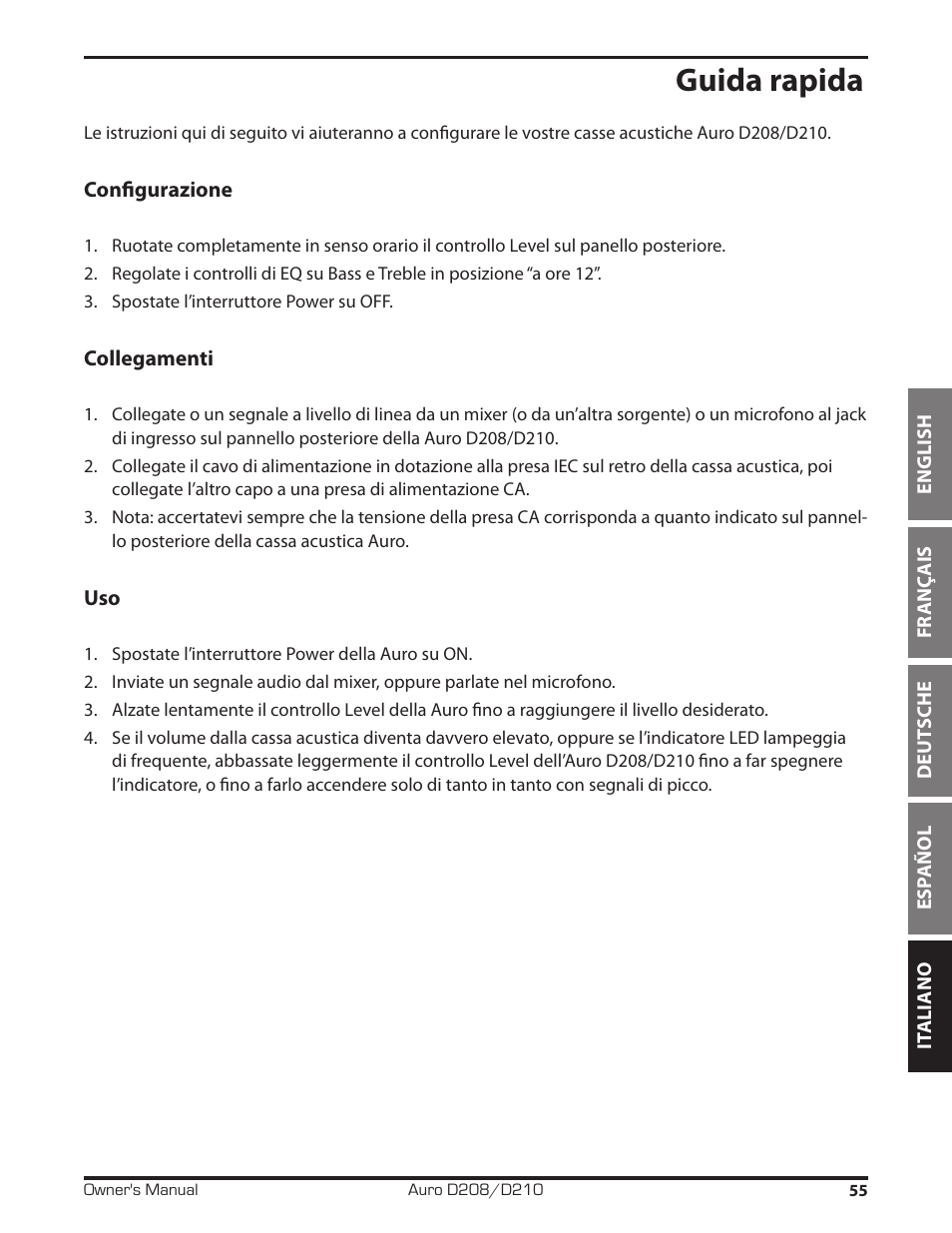 Guida rapida | Samson D210A 2-Way Active Loudspeaker User Manual | Page 55 / 64