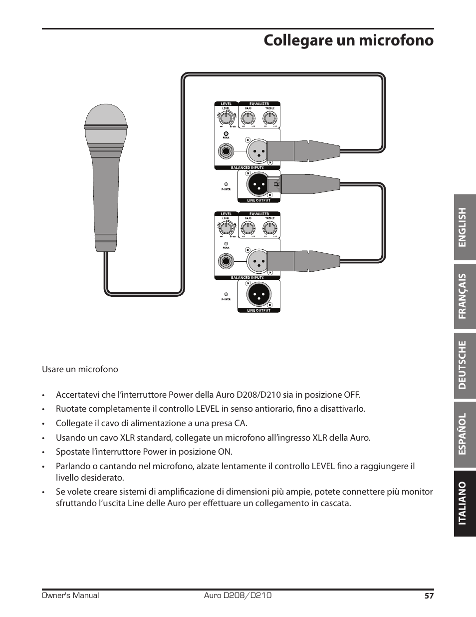 Collegare un microfono | Samson D210A 2-Way Active Loudspeaker User Manual | Page 57 / 64