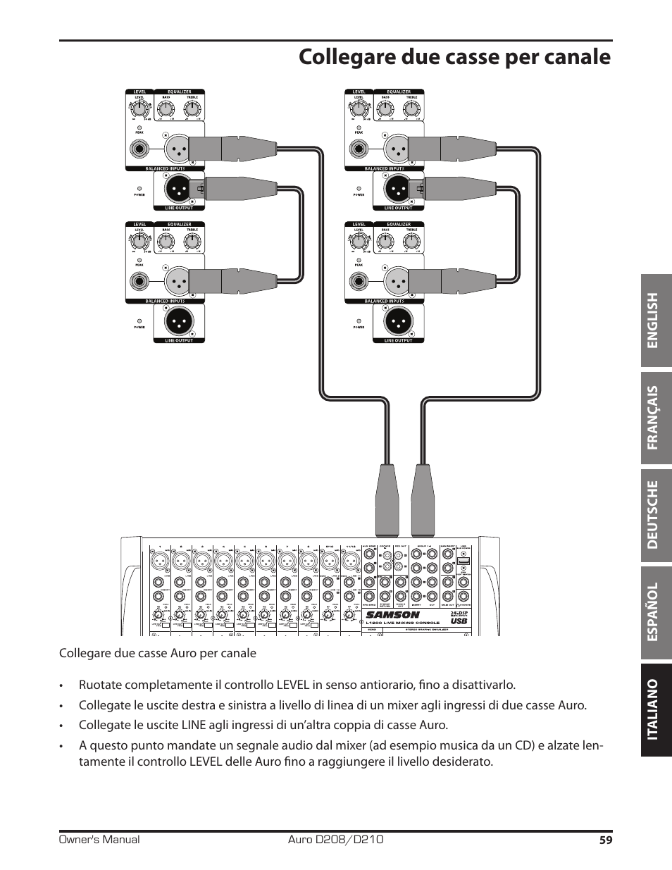 Collegare due casse per canale | Samson D210A 2-Way Active Loudspeaker User Manual | Page 59 / 64