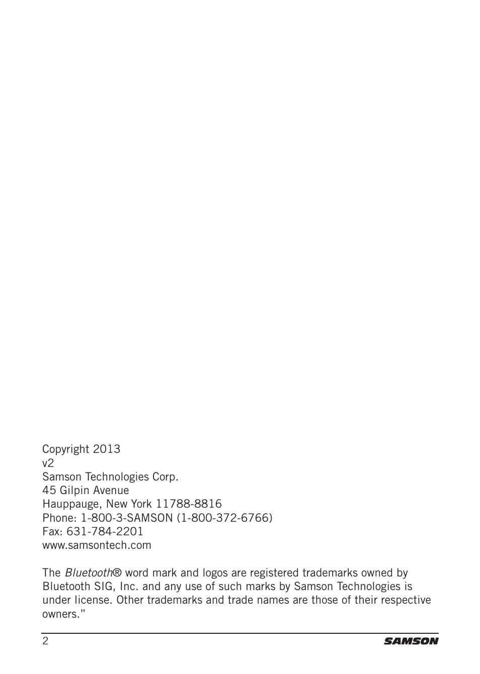 Samson Expedition XP106 Portable PA System with Wired Handheld Mic & Bluetooth User Manual | Page 2 / 112