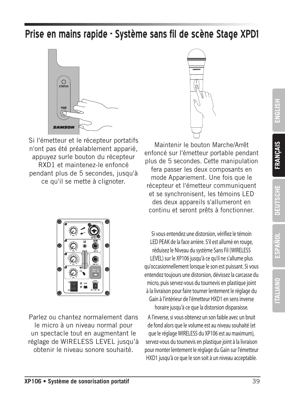 Samson Expedition XP106 Portable PA System with Wired Handheld Mic & Bluetooth User Manual | Page 39 / 112