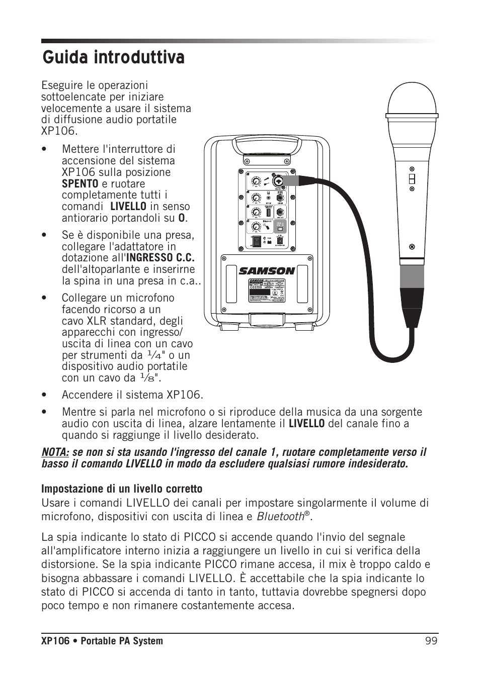 Guida introduttiva | Samson Expedition XP106 Portable PA System with Wired Handheld Mic & Bluetooth User Manual | Page 99 / 112