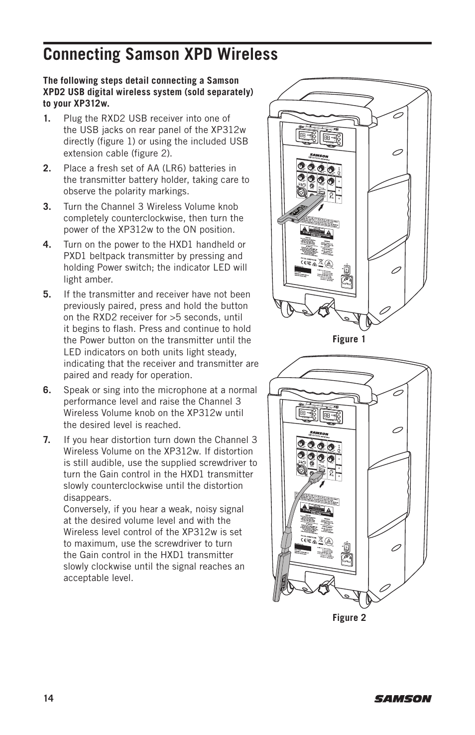 Connecting samson xpd wireless | Samson Expedition XP312w-D 12" 300W Portable PA System with Wireless Microphone (Band D: 542 to 566 MHz) User Manual | Page 14 / 88