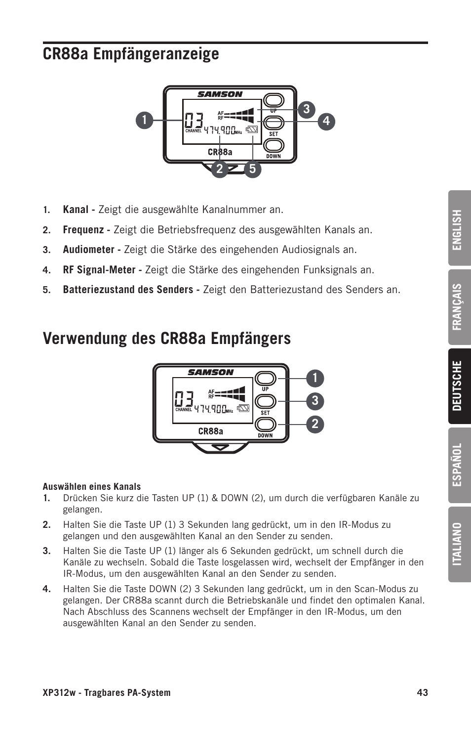 Samson Expedition XP312w-D 12" 300W Portable PA System with Wireless Microphone (Band D: 542 to 566 MHz) User Manual | Page 43 / 88