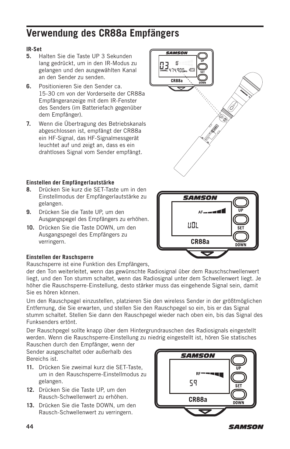 Verwendung des cr88a empfängers | Samson Expedition XP312w-D 12" 300W Portable PA System with Wireless Microphone (Band D: 542 to 566 MHz) User Manual | Page 44 / 88