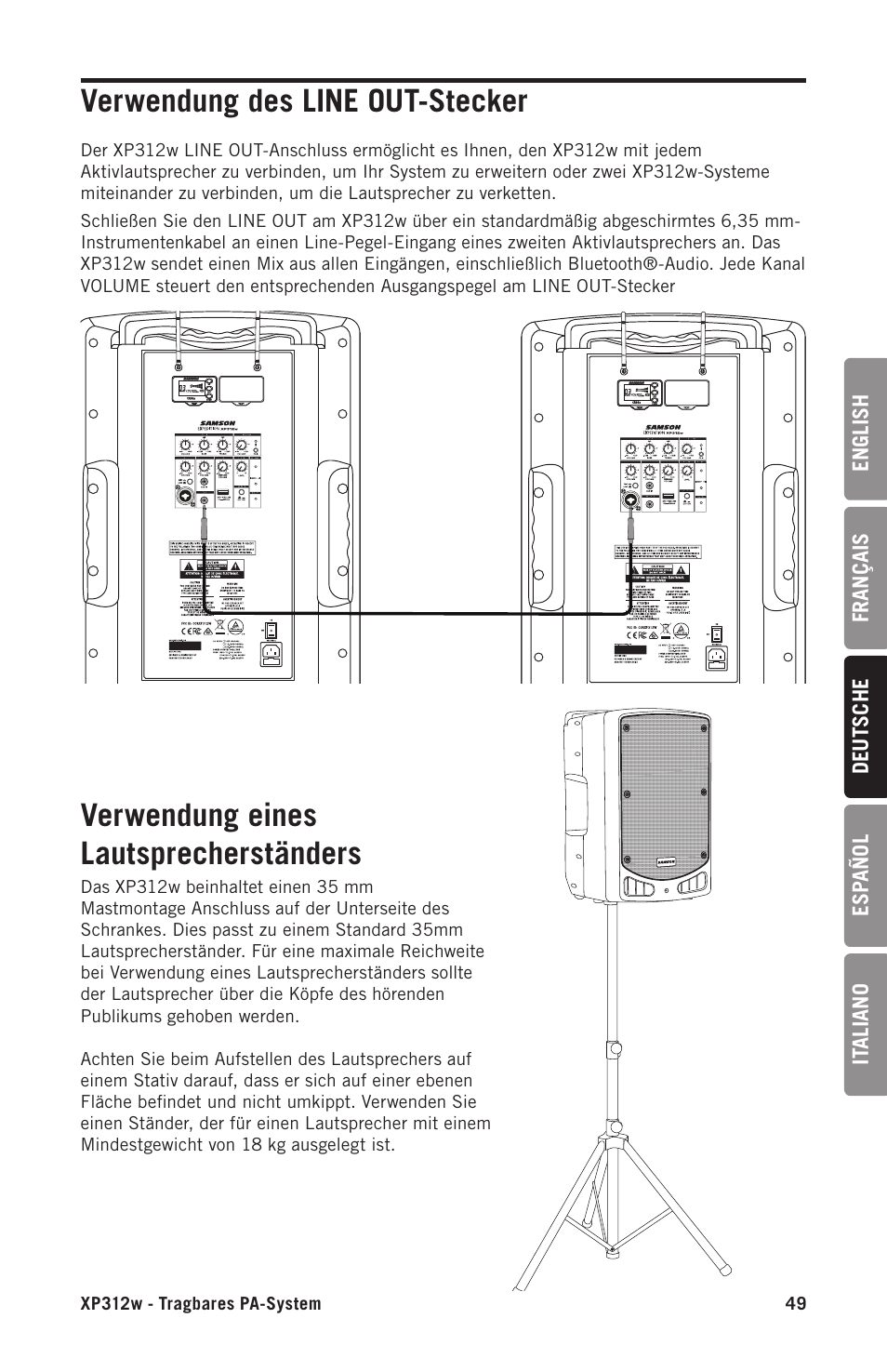 Samson Expedition XP312w-D 12" 300W Portable PA System with Wireless Microphone (Band D: 542 to 566 MHz) User Manual | Page 49 / 88