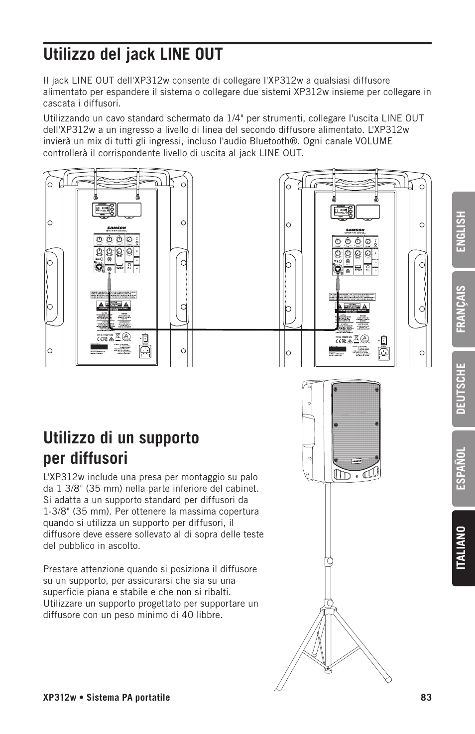 Samson Expedition XP312w-D 12" 300W Portable PA System with Wireless Microphone (Band D: 542 to 566 MHz) User Manual | Page 83 / 88