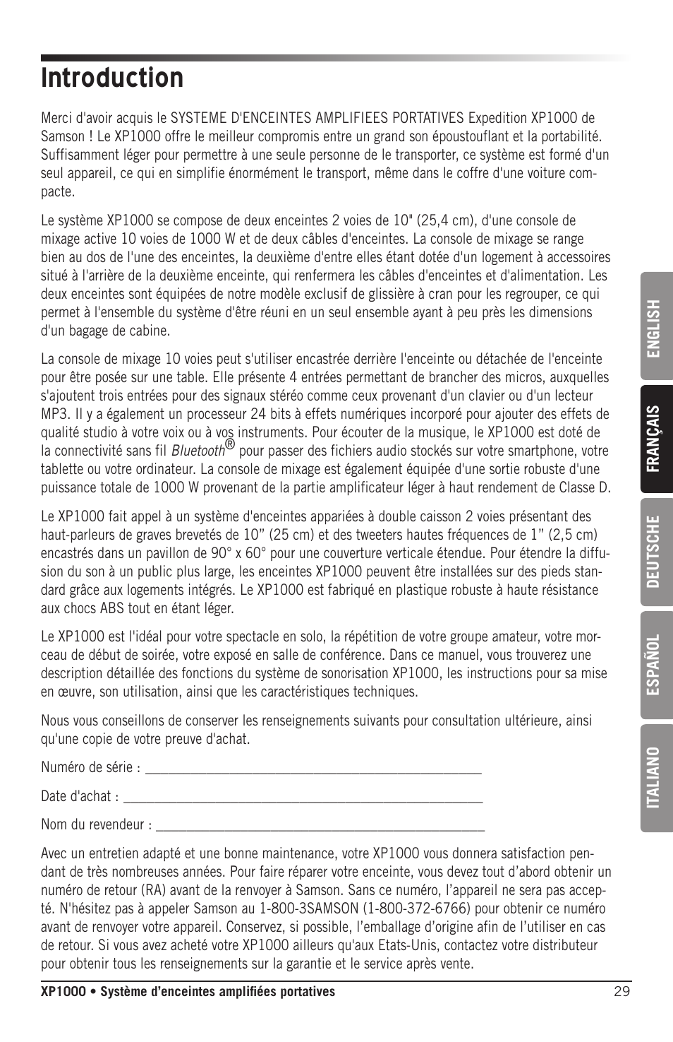 Introduction | Samson Expedition XP1000 1,000W Portable PA System User Manual | Page 29 / 112