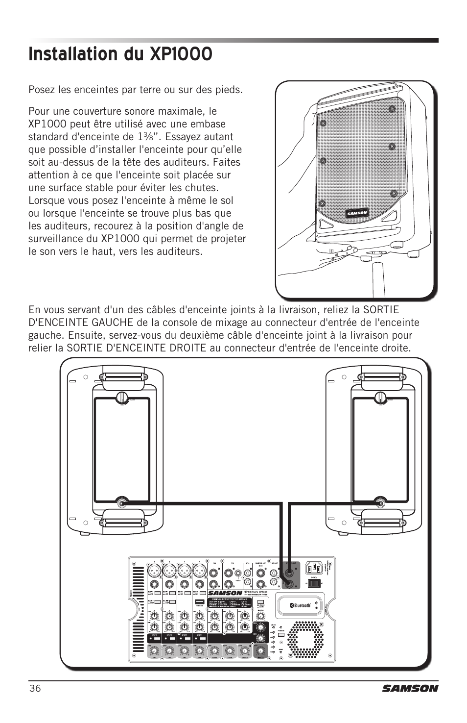 Installation du xp1000 | Samson Expedition XP1000 1,000W Portable PA System User Manual | Page 36 / 112