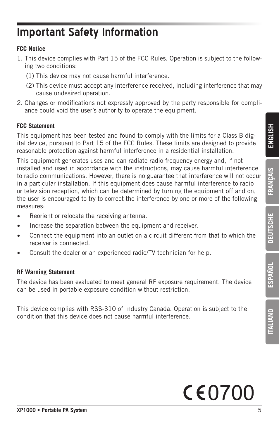 Important safety information | Samson Expedition XP1000 1,000W Portable PA System User Manual | Page 5 / 112