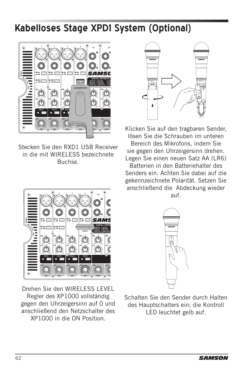 Kabelloses stage xpd1 system (optional) | Samson Expedition XP1000 1,000W Portable PA System User Manual | Page 62 / 112
