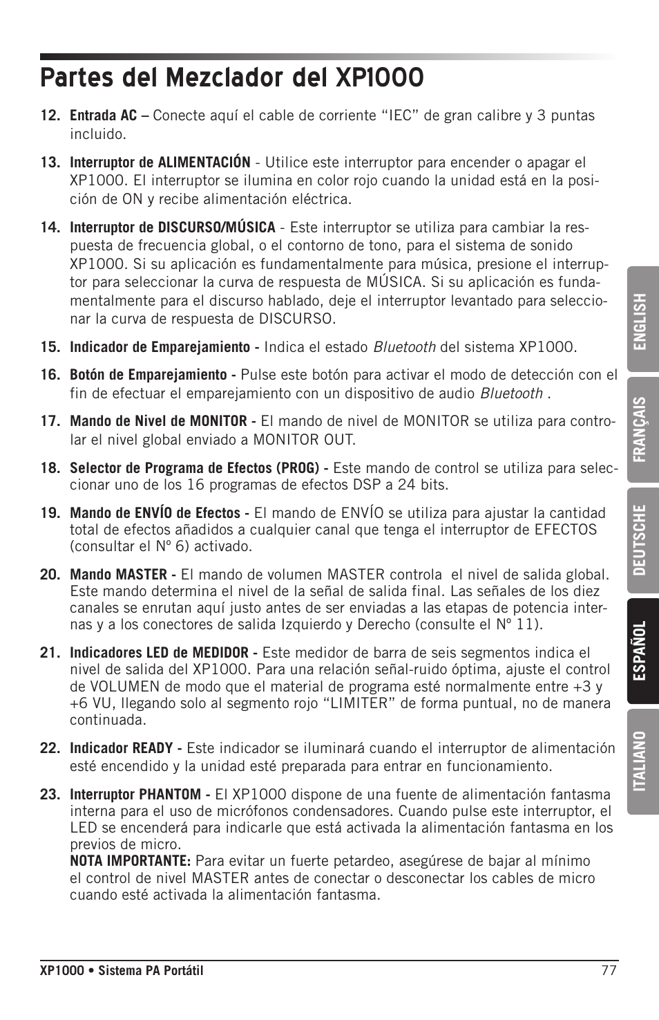 Partes del mezclador del xp1000 | Samson Expedition XP1000 1,000W Portable PA System User Manual | Page 77 / 112