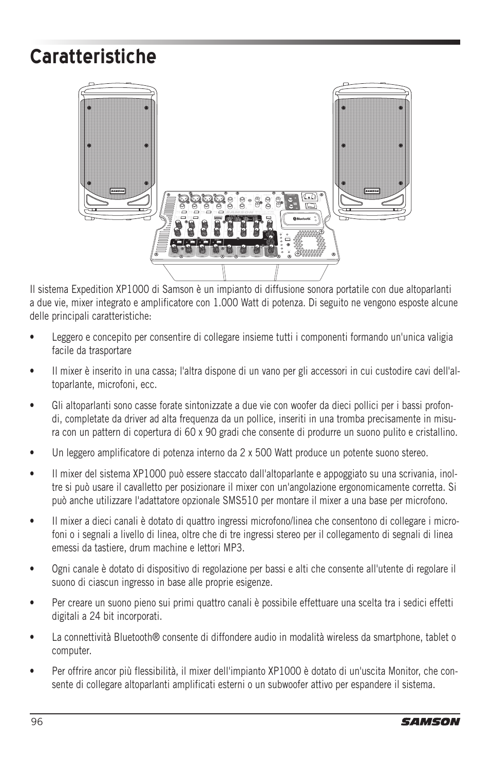 Caratteristiche | Samson Expedition XP1000 1,000W Portable PA System User Manual | Page 96 / 112