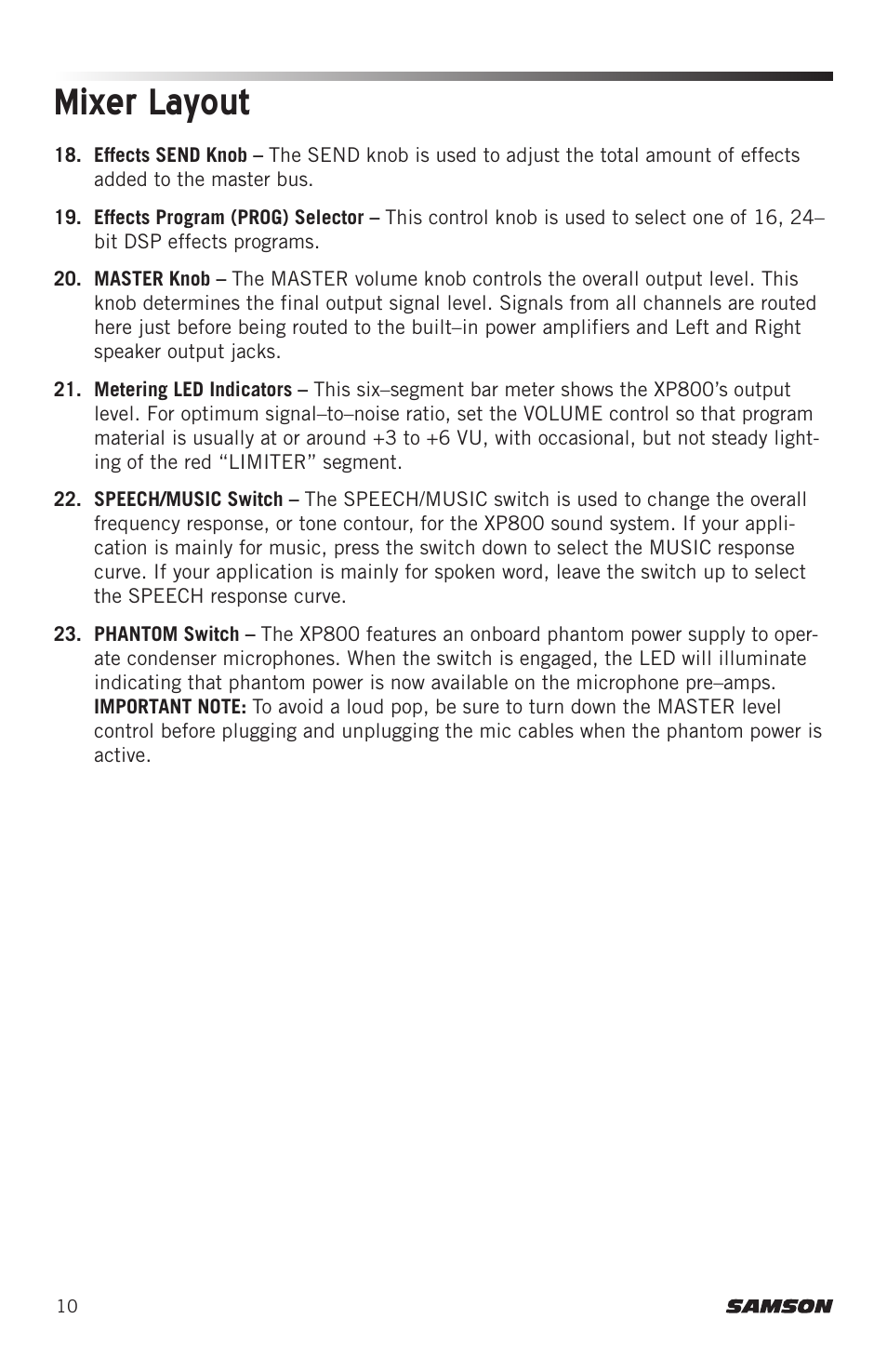 Mixer layout | Samson Expedition XP800 800W Portable PA System User Manual | Page 10 / 92