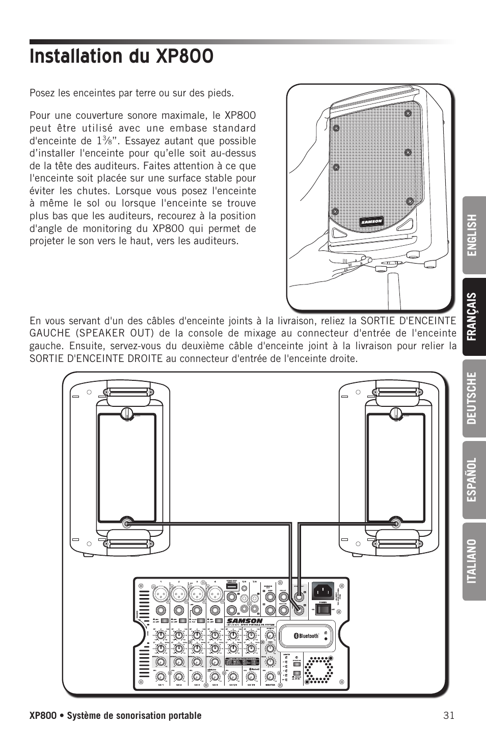 Installation du xp800 | Samson Expedition XP800 800W Portable PA System User Manual | Page 31 / 92