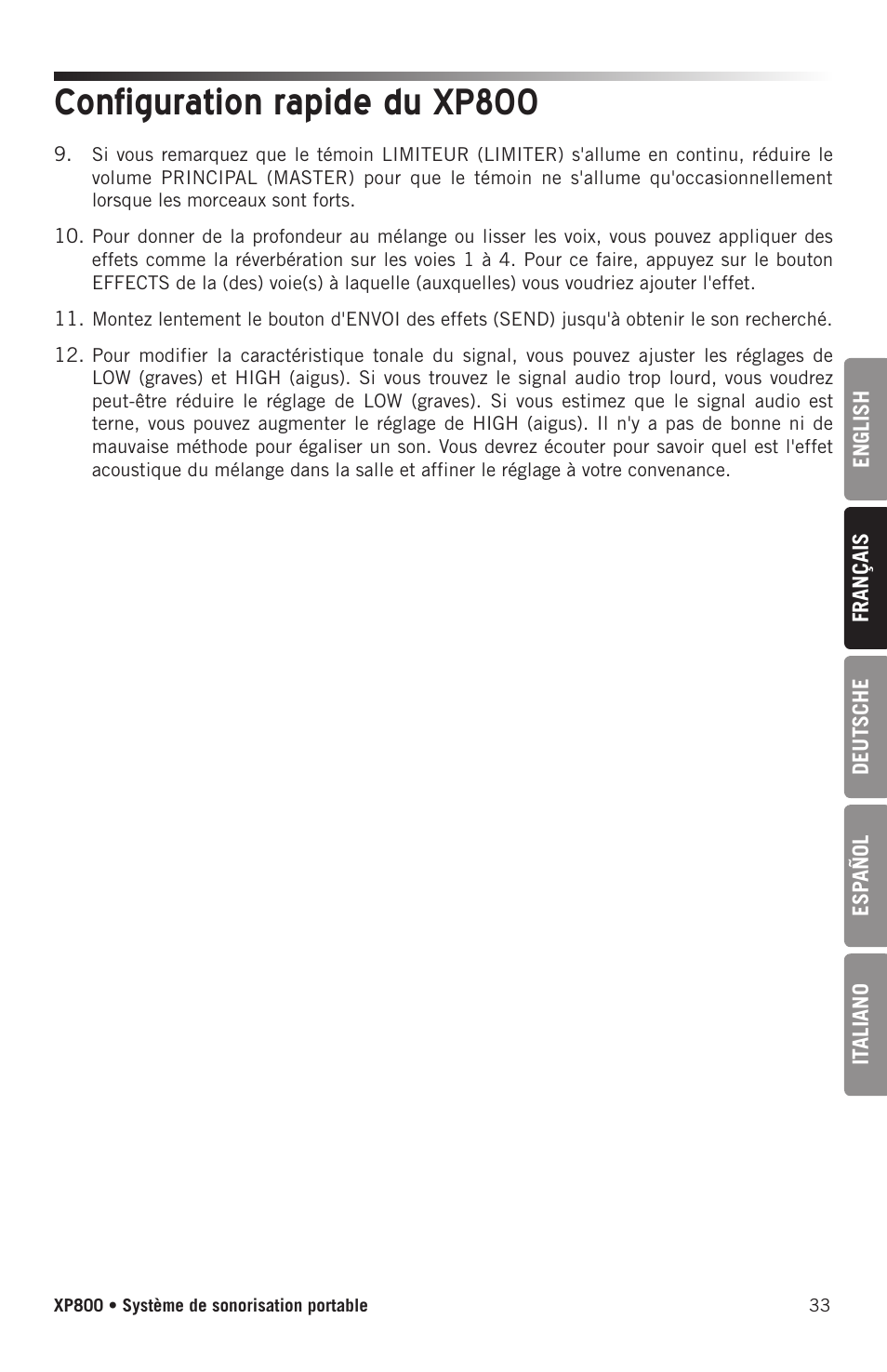 Configuration rapide du xp800 | Samson Expedition XP800 800W Portable PA System User Manual | Page 33 / 92