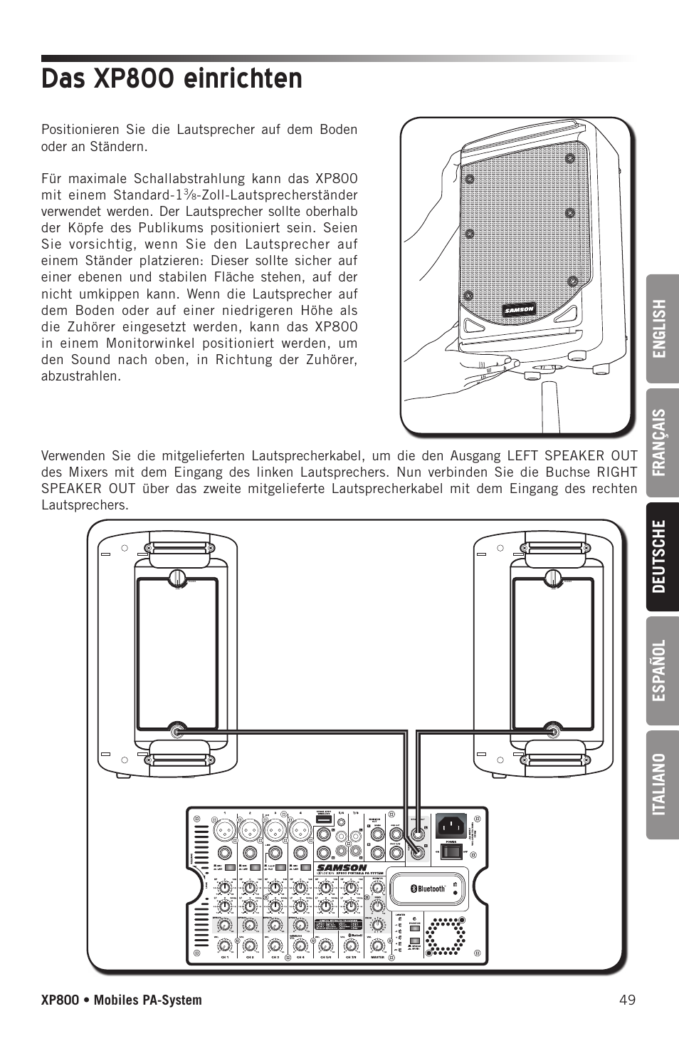 Das xp800 einrichten | Samson Expedition XP800 800W Portable PA System User Manual | Page 49 / 92