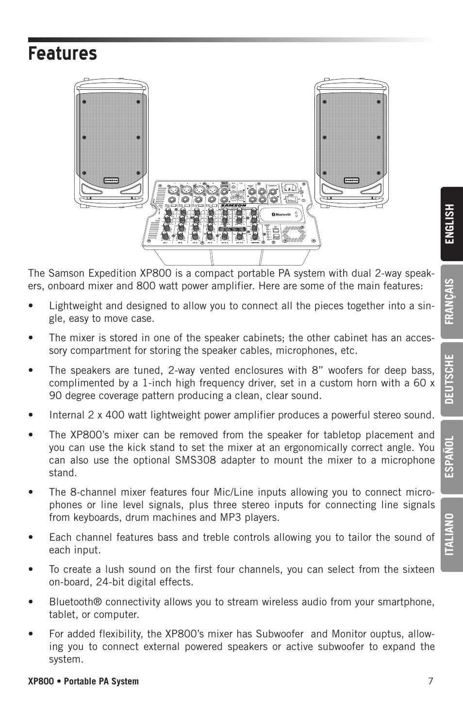 Features | Samson Expedition XP800 800W Portable PA System User Manual | Page 7 / 92