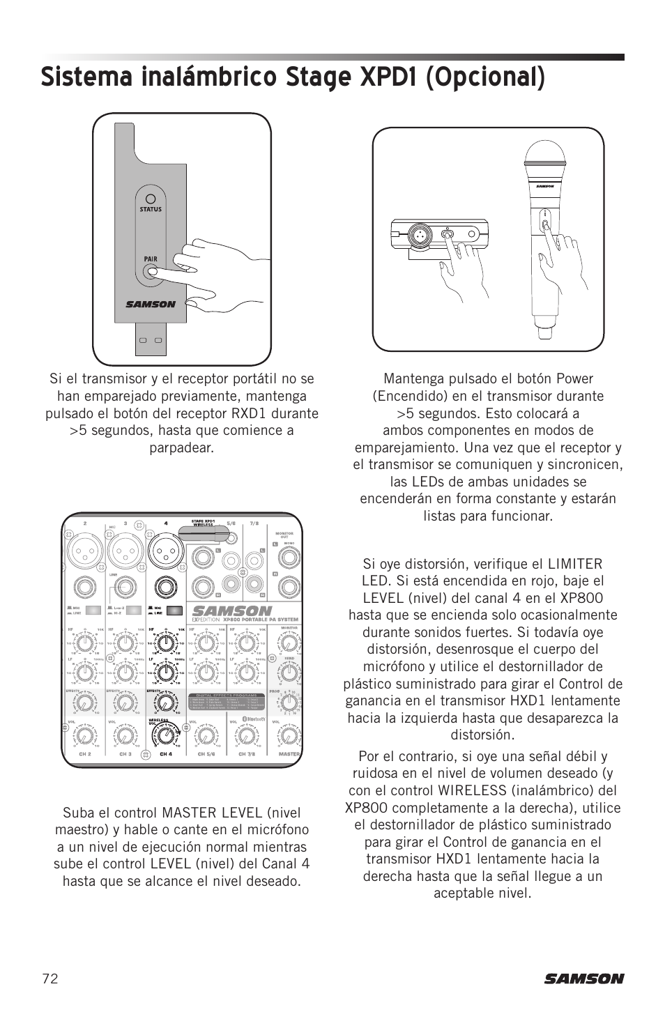 Sistema inalámbrico stage xpd1 (opcional) | Samson Expedition XP800 800W Portable PA System User Manual | Page 72 / 92