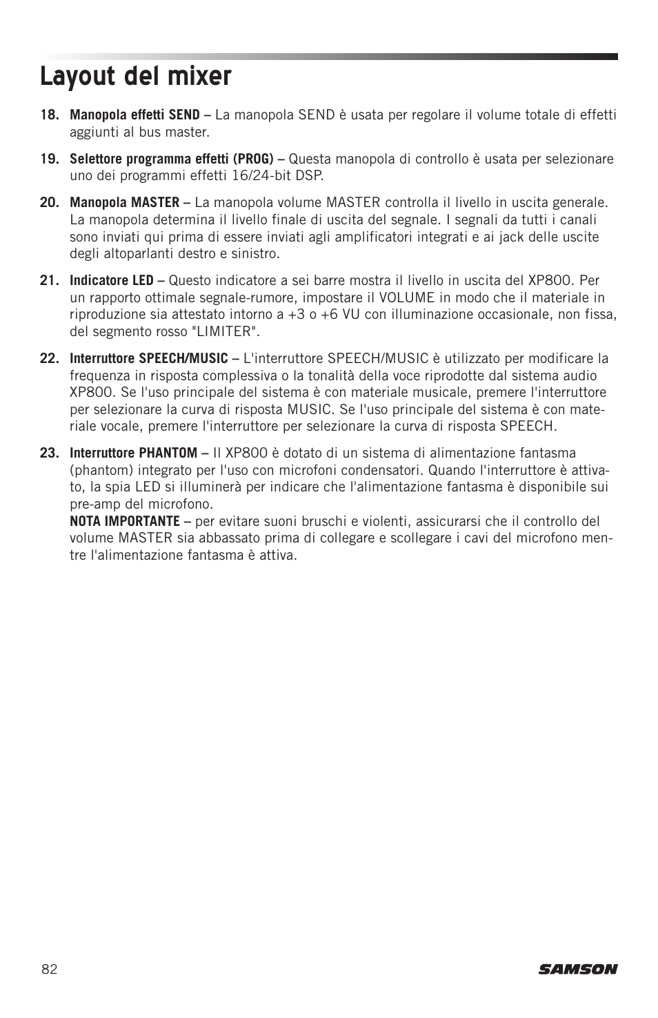 Layout del mixer | Samson Expedition XP800 800W Portable PA System User Manual | Page 82 / 92