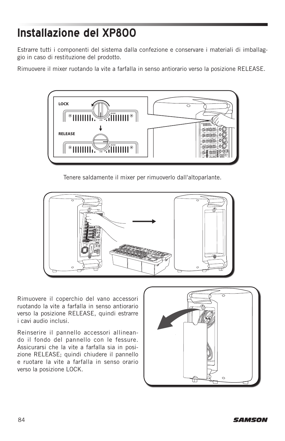 Installazione del xp800 | Samson Expedition XP800 800W Portable PA System User Manual | Page 84 / 92