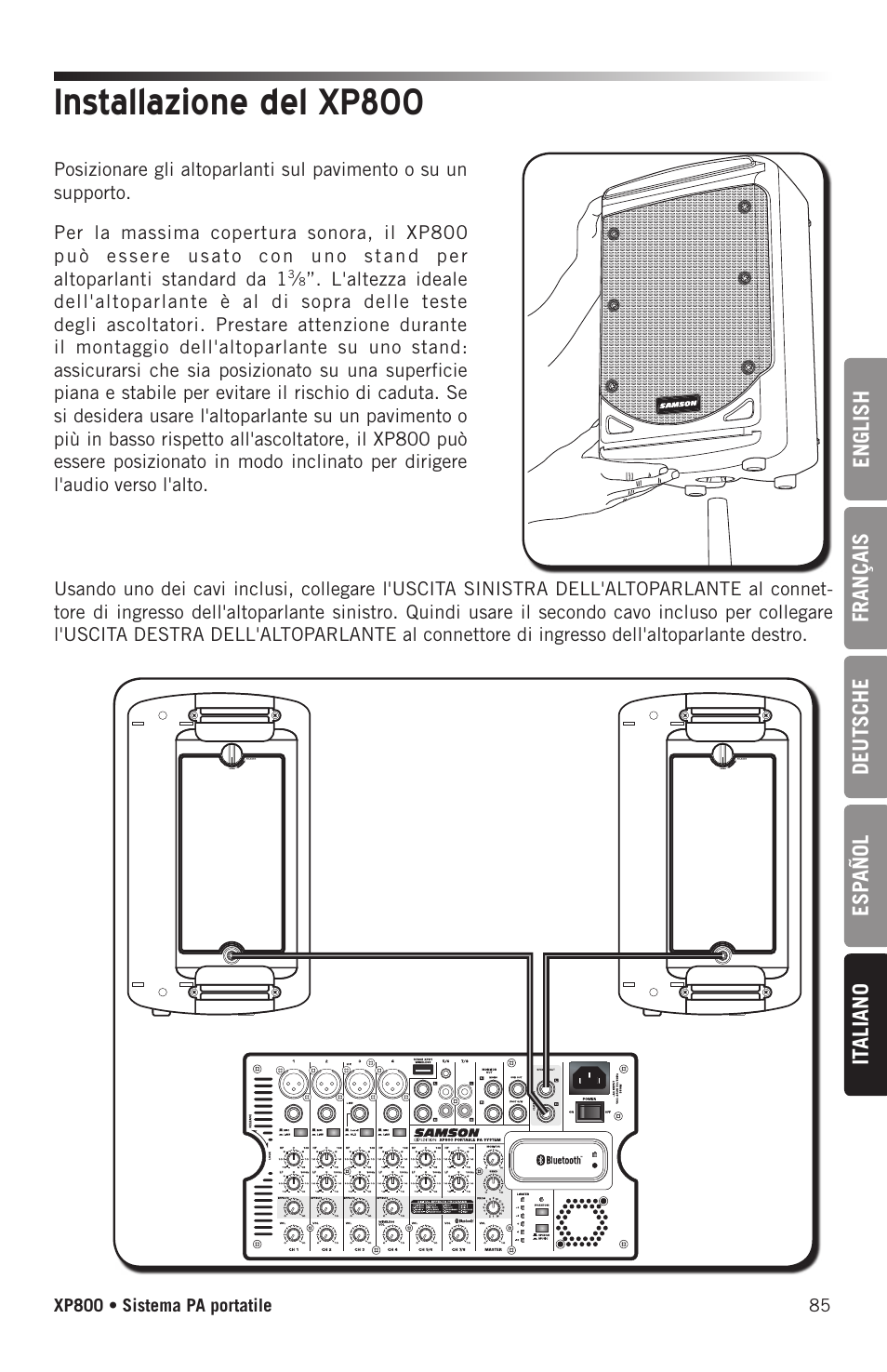 Installazione del xp800 | Samson Expedition XP800 800W Portable PA System User Manual | Page 85 / 92