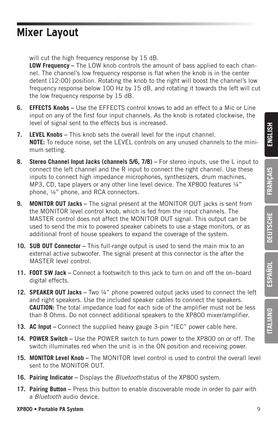 Mixer layout | Samson Expedition XP800 800W Portable PA System User Manual | Page 9 / 92