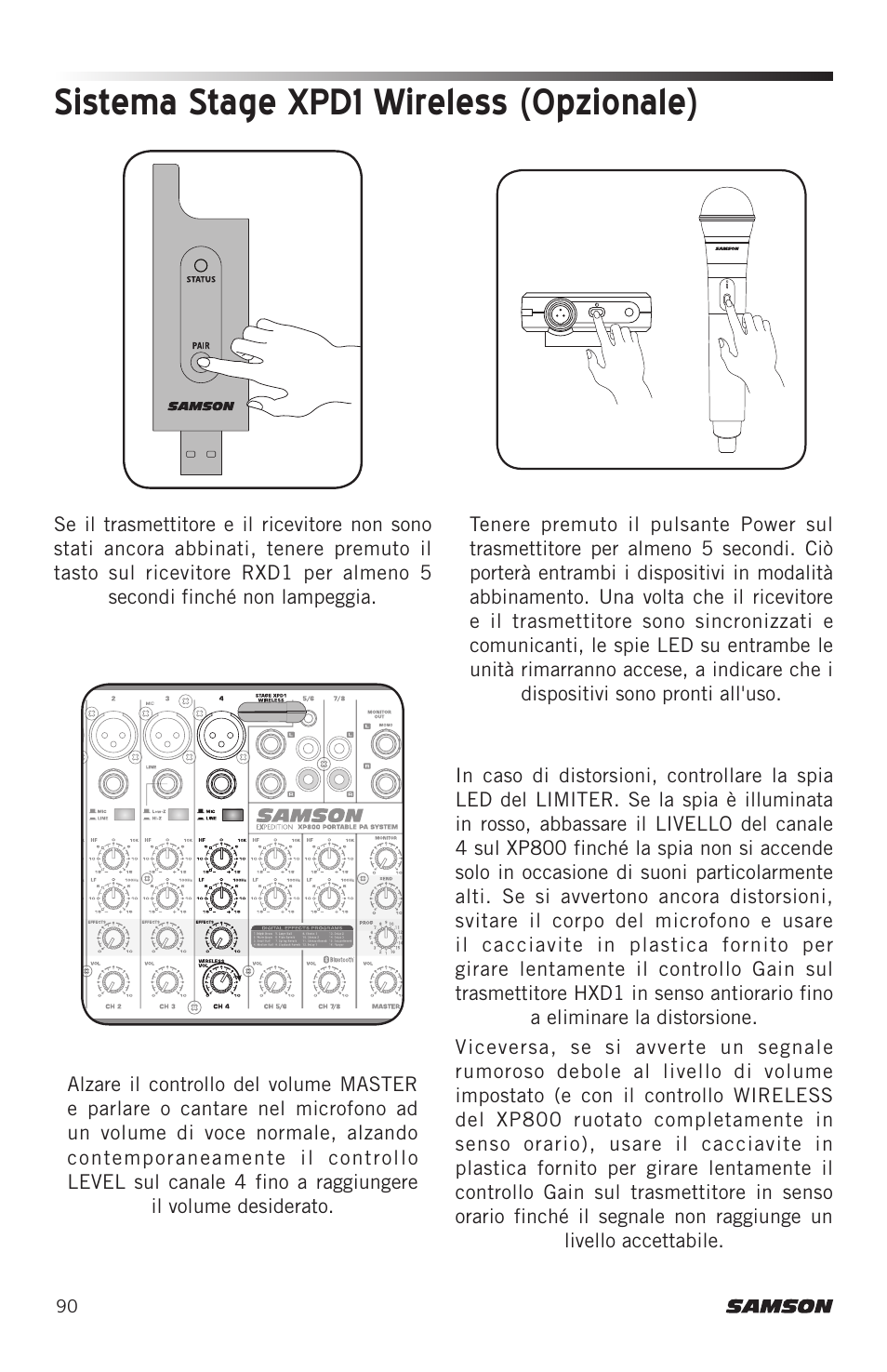 Sistema stage xpd1 wireless (opzionale) | Samson Expedition XP800 800W Portable PA System User Manual | Page 90 / 92