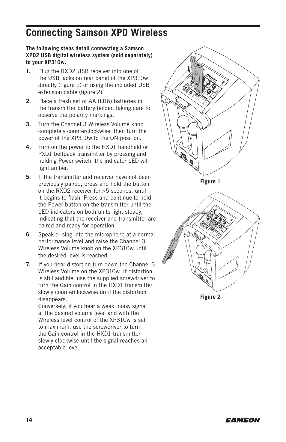 Connecting samson xpd wireless | Samson Expedition XP310w-D: 542 to 566 MHz 10" 300W Portable PA System with Wireless Microphone (D) User Manual | Page 14 / 88